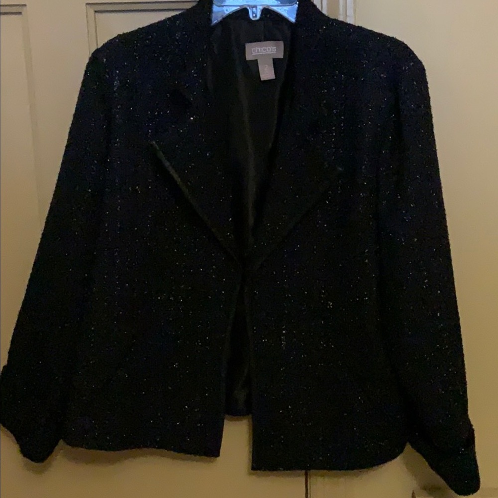 Navy and black blazer with leather trim